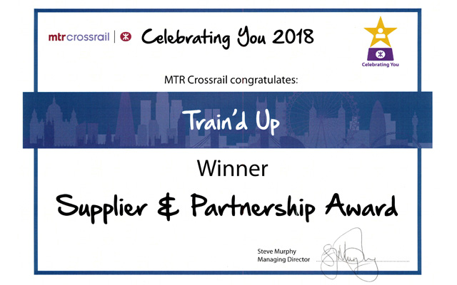 MTR Crossrail ‘Supplier & Partnership Award’ for 2018